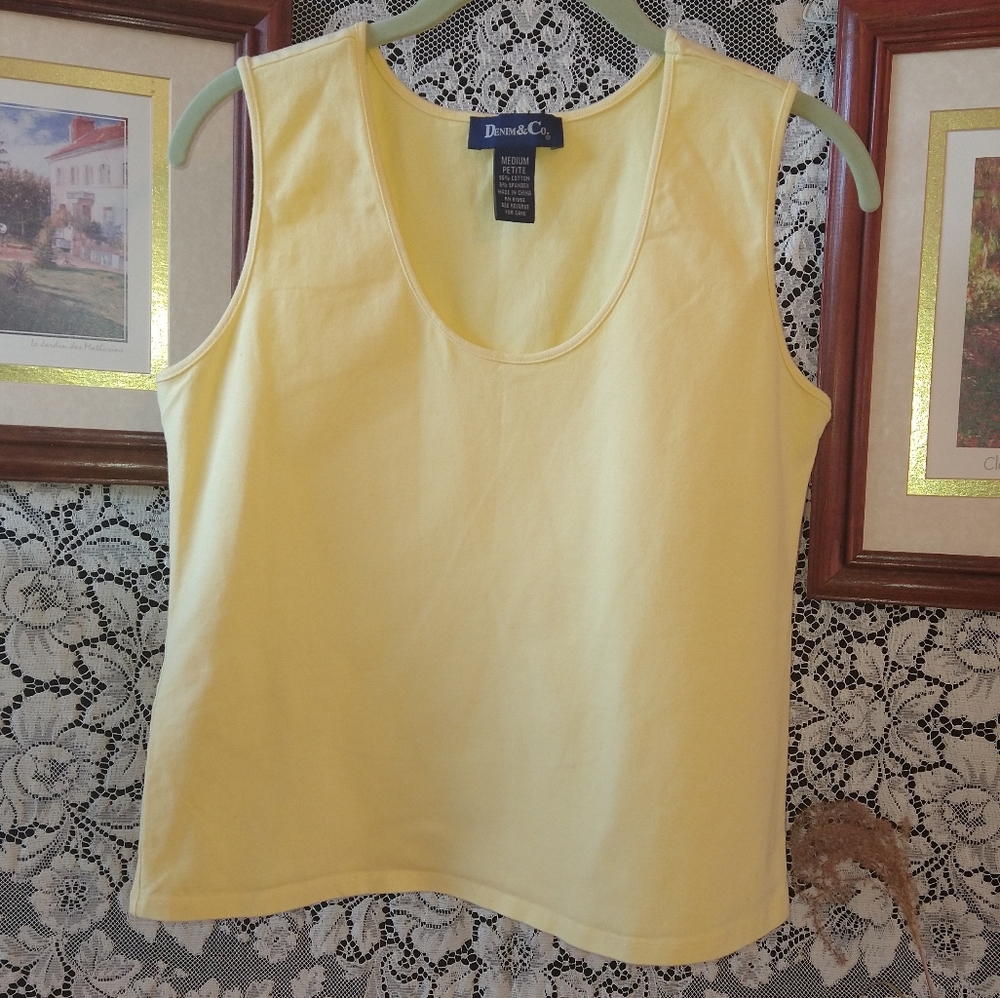 Denim&Co yellow sleeveless stretchy top cotton spandex blend